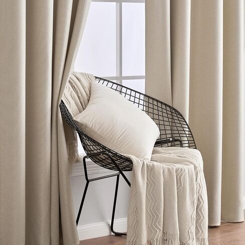 ستائر MIULEE من الكتان الملمس بطول 90 بوصة لوحات ستارة طويلة لغرفة النوم/غرفة المعيشة ستائر تعتيم ستائر قضيب عازلة للحرارة وجيب خلفي ولوحة خلفية 2 لوح - بيج in Kuwait