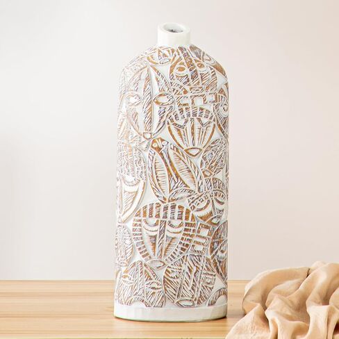 مزهرية زهور طويلة 35.56 سم، مزهرية كبيرة بيضاء لديكور المنزل، مزهريات مصنوعة يدويًا لديكور المزرعة وغرفة المعيشة والمكتب وغرفة النوم وطاولة مركزية على الرف والزفاف، ديكور منزلي غريب. in Kuwait