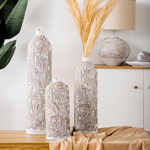 مزهرية زهور طويلة 35.56 سم، مزهرية كبيرة بيضاء لديكور المنزل، مزهريات مصنوعة يدويًا لديكور المزرعة وغرفة المعيشة والمكتب وغرفة النوم وطاولة مركزية على الرف والزفاف، ديكور منزلي غريب. in Kuwait