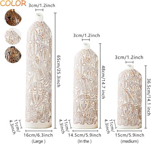 مزهرية زهور طويلة 35.56 سم، مزهرية كبيرة بيضاء لديكور المنزل، مزهريات مصنوعة يدويًا لديكور المزرعة وغرفة المعيشة والمكتب وغرفة النوم وطاولة مركزية على الرف والزفاف، ديكور منزلي غريب. in Kuwait