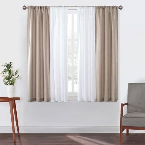 مجموعة لوحات شفافة من Sunclipse مكونة من 4 قطع من الغرز المفتوحة وستارة النافذة الصلبة، رمادي داكن، 37 بوصة × 63 بوصة in Kuwait