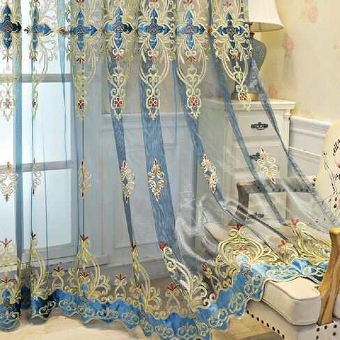 Amidoudou 1 Pair European Jacquard Sheer Curtains Luxury Embroidered Tulle Curtains for Living Room Bedroom (Coffee,51x84 Inch) in Saudi Arabia
