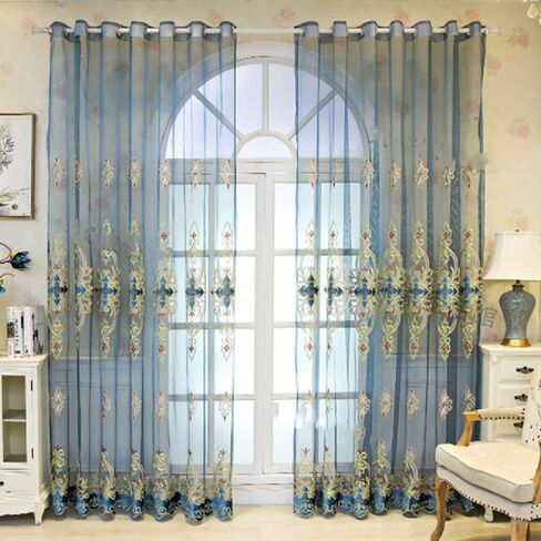 Amidoudou 1 Pair European Jacquard Sheer Curtains Luxury Embroidered Tulle Curtains for Living Room Bedroom (Coffee,51x84 Inch) in Saudi Arabia