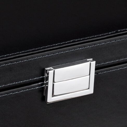 منظم صندوق المجوهرات الأسود من Oyydecor بطبقتين، مرآة كبيرة من جلد البولي يوريثان، درج تخزين المجوهرات مع صينية عرض قابلة للإزالة للقلادة والأقراط والخواتم والأساور in Kuwait