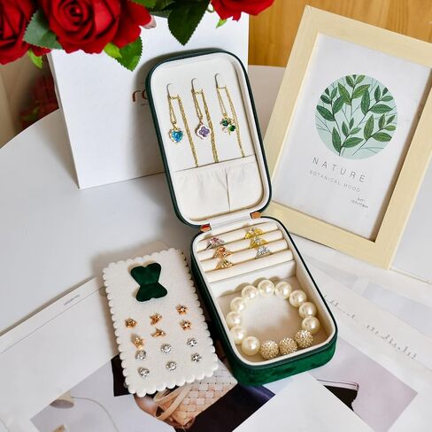 SANQIANWAN Luxury Jewelry Box for Women，Portable Travel Case Organizer for Rings Earrings Necklace Gift for Wedding Bridesmaids Women Wife Daughter (Dark Green) in Saudi Arabia