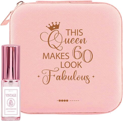 هدية ZomefinKiu لامرأة تبلغ من العمر 60 عامًا، صندوق تخزين مجوهرات عيد الميلاد الستين مع زجاجة عطر قابلة لإعادة الملء، هدية عيد ميلاد 60 لها، 60 ورائعة، عيد ميلاد المرأة الستين، هدية عيد ميلاد 60 in Kuwait