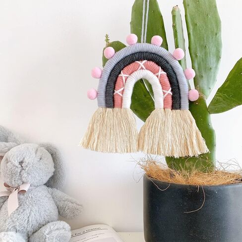 تعليق على الحائط بألوان قوس قزح، تعليق على الحائط منسوج بألوان قوس قزح، فن جدار قوس قزح، تعليق على الحائط البوهيمي، ديكور جدار قوس قزح مصنوع يدويًا لغرف الأطفال وديكور المنزل (بني، 6 × 7 × 0.39 بوصة) in Kuwait