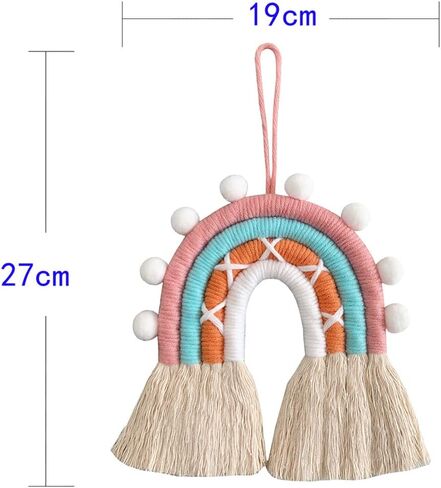 تعليق على الحائط بألوان قوس قزح، تعليق على الحائط منسوج بألوان قوس قزح، فن جدار قوس قزح، تعليق على الحائط البوهيمي، ديكور جدار قوس قزح مصنوع يدويًا لغرف الأطفال وديكور المنزل (بني، 6 × 7 × 0.39 بوصة) in Kuwait