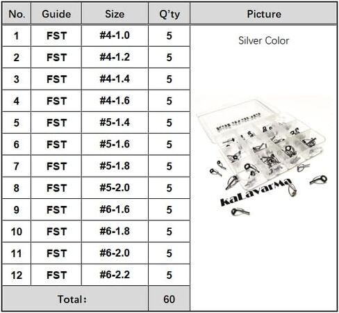 كالافرما المياه المالحة قصبة الصيد تلميح أعلى طقم تصليح قضيب الثقيلة طقم تصليح الفولاذ المقاوم للصدأ السيراميك قصبة الصيد استبدال نصائح 60 قطعة in Kuwait