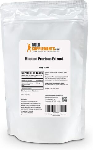 BULKSUPPLEMENTS.COM مستخلص Mucuna Pruriens - المكملات العشبية، مكملات Mucuna Pruriens، مسحوق Mucuna Pruriens - نباتي وخالي من الغلوتين، 500 مجم لكل وجبة، 500 جم (1.1 رطل) in Kuwait