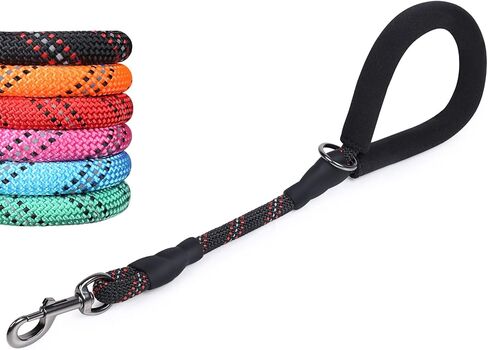 VIVAGLORY Short Dog Leash 18 in, Durable Mountain Climbing Reflective Rope Dog Lead with Soft Padded Traffic Handle for Large Dogs for Walking & Training, Black in Kuwait
