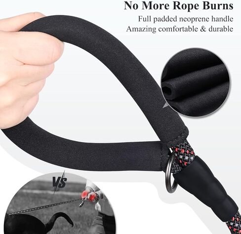 VIVAGLORY Short Dog Leash 18 in, Durable Mountain Climbing Reflective Rope Dog Lead with Soft Padded Traffic Handle for Large Dogs for Walking & Training, Black in Kuwait