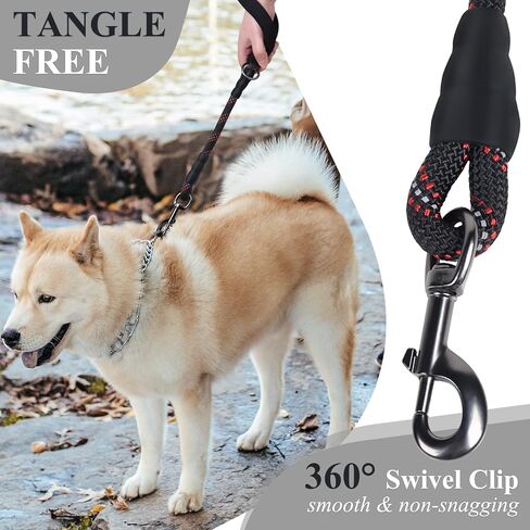 VIVAGLORY Short Dog Leash 18 in, Durable Mountain Climbing Reflective Rope Dog Lead with Soft Padded Traffic Handle for Large Dogs for Walking & Training, Black in Kuwait