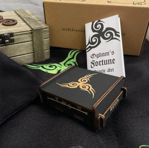 TheDarknessUnicorn Ogham's Fortune Oracle Set صندوق المذبح الخشبي صندوق الروني القماشي وحقيبة الروني ودليل عصي أوغام in Kuwait