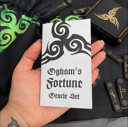 TheDarknessUnicorn Ogham's Fortune Oracle Set صندوق المذبح الخشبي صندوق الروني القماشي وحقيبة الروني ودليل عصي أوغام in Kuwait