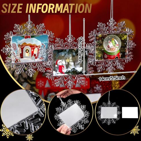 3 Pcs Christmas Snowflake Hanging Photo Frame Snowflake Ornaments Christmas Photo Ornaments Christmas Acrylic Snowflake Photo Ornaments Snowflake Photo Frame for Christmas Decorations (Classic) in Saudi Arabia