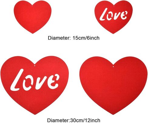 تودو 20 قطعة كبيرة من زينة عيد الحب على شكل قلوب معلقة لتزيين حفلات الزفاف والحفلات، 11.8 انش و5.9 انش، احمر in Kuwait