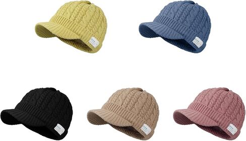 CLAPE Visor Beanie Cap Men's Outdoor Newsboy Hat Stylish Cable Knitted Cold Weather Winter Hat Outdoor Sport Skull Ski Cap in Saudi Arabia