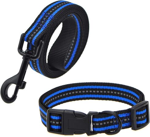 Mile High Life | Reflective Dog Collar Leash Set | Small Dog Collar Leash Set | Medium Dog Collar Leash Set | Adjustable Collar Leash Set (Reflective Solid Limegreen, Medium (Pack of 2)) in Kuwait