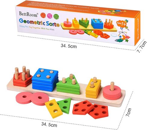 ألعاب تعليمية خشبية لمرحلة ما قبل المدرسة للأطفال من سن 1 2 3 4-5 سنوات من سن المراهقة للبنات على شكل مكعبات هندسية من مجموعة مكعبات تجميع الأشكال للأطفال غير سامة (14 بوصة) in Kuwait