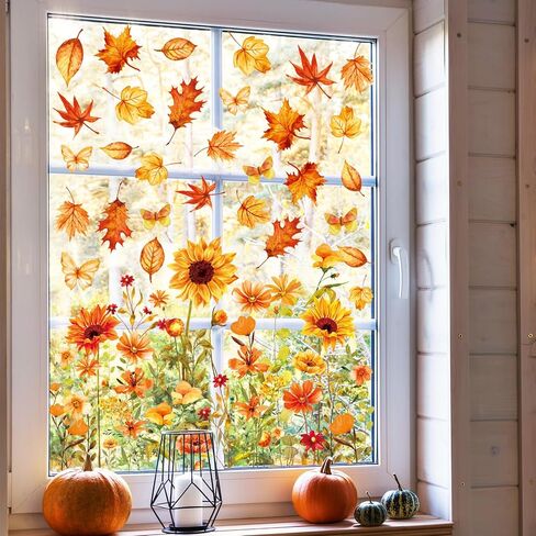 Whaline 6 Sheets Patriotic Window Clings 4th of July Red Blue Flower USA Star Reusable Window Decals for Independence Day Memorial Day Home Glass Party Decor in Kuwait