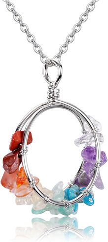 بيسوينث عقد كريستال علاجي بـ7 احجار شاكرا للنساء من الاحجار الكريمة الطبيعية بالوان قوس قزح ريكي روحية كوارتز شاكرا دائرية، هدايا مجوهرات لعيد الام وعيد الام، 7 احجار شاكرا, 7 أحجار شاكرا in Kuwait