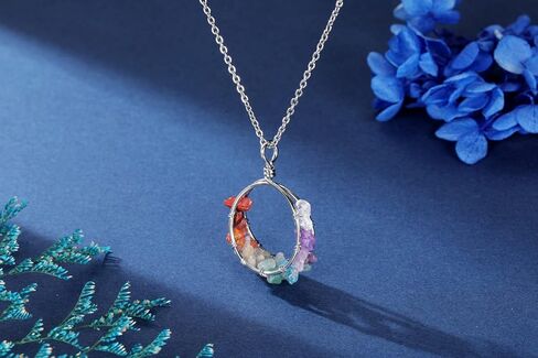 بيسوينث عقد كريستال علاجي بـ7 احجار شاكرا للنساء من الاحجار الكريمة الطبيعية بالوان قوس قزح ريكي روحية كوارتز شاكرا دائرية، هدايا مجوهرات لعيد الام وعيد الام، 7 احجار شاكرا, 7 أحجار شاكرا in Kuwait