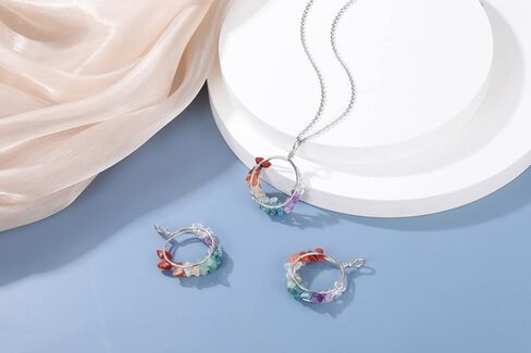 بيسوينث عقد كريستال علاجي بـ7 احجار شاكرا للنساء من الاحجار الكريمة الطبيعية بالوان قوس قزح ريكي روحية كوارتز شاكرا دائرية، هدايا مجوهرات لعيد الام وعيد الام، 7 احجار شاكرا, 7 أحجار شاكرا in Kuwait