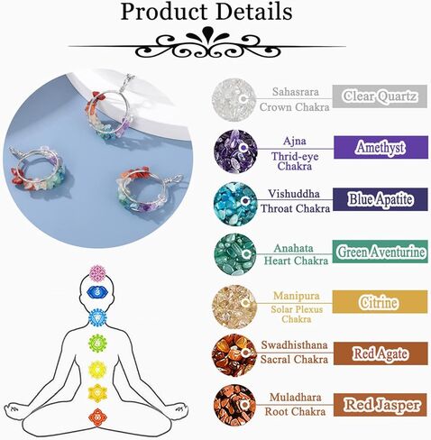 بيسوينث عقد كريستال علاجي بـ7 احجار شاكرا للنساء من الاحجار الكريمة الطبيعية بالوان قوس قزح ريكي روحية كوارتز شاكرا دائرية، هدايا مجوهرات لعيد الام وعيد الام، 7 احجار شاكرا, 7 أحجار شاكرا in Kuwait