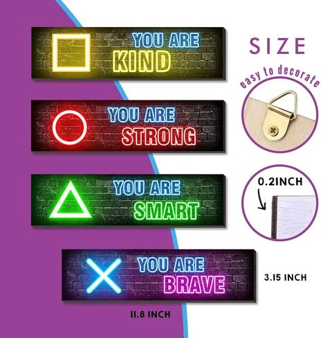 مجموعة ديكور حائط نيون للالعاب مكونة من 4 قطع - ديكورات غرفة الاولاد لغرفة النوم، لوحة فنية مطبوعة بنمط العاب النيون، هدية مثالية للمراهقين لتزيين غرفة الاطفال (MC12) in Kuwait