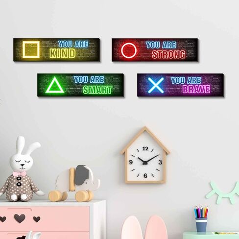 مجموعة ديكور حائط نيون للالعاب مكونة من 4 قطع - ديكورات غرفة الاولاد لغرفة النوم، لوحة فنية مطبوعة بنمط العاب النيون، هدية مثالية للمراهقين لتزيين غرفة الاطفال (MC12) in Kuwait