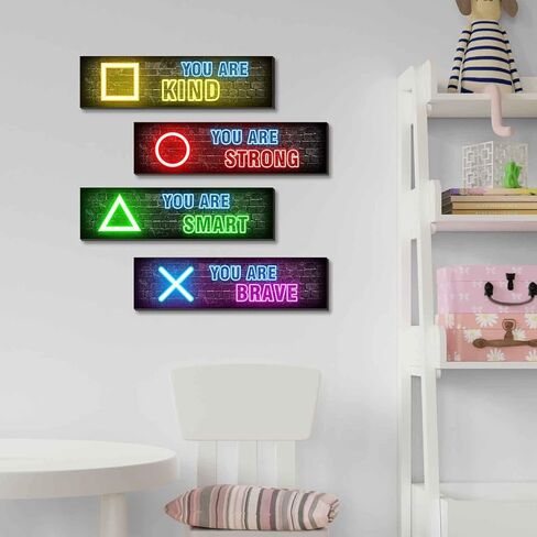 مجموعة ديكور حائط نيون للالعاب مكونة من 4 قطع - ديكورات غرفة الاولاد لغرفة النوم، لوحة فنية مطبوعة بنمط العاب النيون، هدية مثالية للمراهقين لتزيين غرفة الاطفال (MC12) in Kuwait
