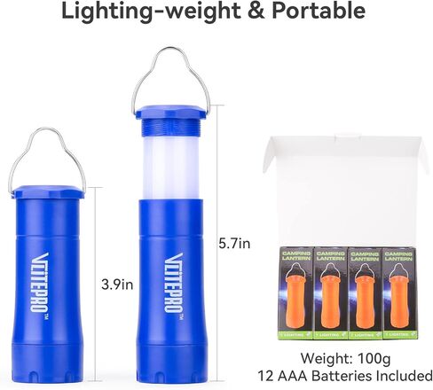 مصباح يدوي صغير للتخييم من Vlitepro، 4 مصابيح LED قابلة للتكبير، شعلة تعمل ببطارية AAA مع خطاف، ضوء طوارئ لإمدادات الأعاصير، خارجي، ضوء ليلي، البطاريات متضمنة، أخضر in Kuwait