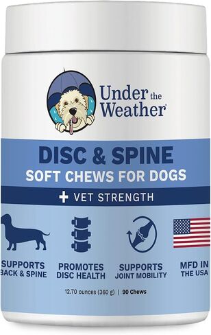 Under The Weather Pet Disc & Spine Health Chews for Dog | Vet Formulated Dog Chews Spinal Disc Support Supplement | Great for Dachshunds & Long Back Breeds with IVDD, Back & Joint Arthritis in Kuwait
