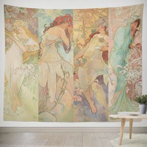 Classic The Seasons 1896 by Alphonse Maria Mucha Tapestry Wall Art Airbnb / Cafe / Office / Hotel / Bedroom Ins TikTok Twitch Live Streaming Background Home Hanging Decor, Housewarming Gift (130 x in Saudi Arabia
