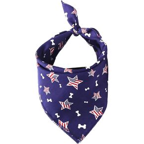 Tinsow 2 PCS Washable Dog Bandanas Bibs American Flag Square Puppy Kerchief Independence Day Puppy Collar Cat Pets Collar (Blue and Red-B)