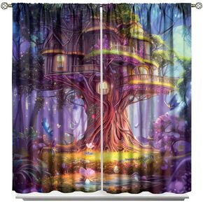 Dream Forest Curtains Beautiful and Charming Fairy Tale Lush Forest Land Mushroom Stumps Flowers Suitable for Kitchen Blackout Window Drapes Decoration 2 Panels Green 42x45 Inch in Kuwait