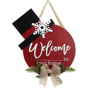 WIOR Christmas Wooden Hanging Sign, 12 Inch Round Welcome to Our Home Door Decoration Christmas Wreath Sign Rustic Welcome Sign for Front Door Farmhouse Porch Window Indoor Outdoor Home Wall Decor in Kuwait