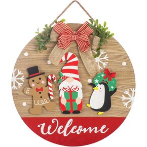 لارين عيد الميلاد خشبية 15 بوصة علامة ترحيب موسمية للباب الأمامي، جولة ترحيب معلقة علامة الشرفة علامة جنوم ريفي الشتاء نمط عطلة الديكور (عيد الميلاد) in Kuwait