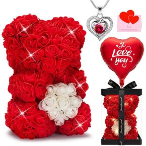 هدايا الدب الوردي من جيوسميل للنساء، دب الزهرة مع قلادة صندوقية وأضواء بطاقة التهنئة بالون، هدايا عيد الحب الرومانسية لزوجتها الأم والصديقة، هدية وديكور لعيد ميلاد الذكرى السنوية in Kuwait