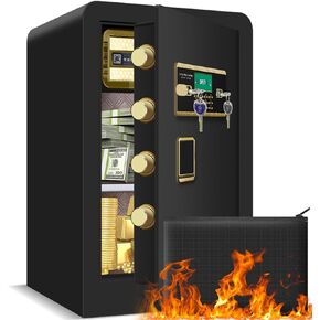 1.2 Cuft Small Home Safe Fire and Waterproof, Anti-theft Fireproof Safe Box with Digital Keypad, Spare Keys and Removable Shelf, Personal Safe for Home Money Medicine Valuables in Kuwait