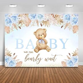Mocsicka Boho Bear Baby Shower Backdrop We Can Bearly Wait Pink Floral Baby Shower Party Decorations for Girl Bohemian Pampas Grass Photography Background (Pink, 7x5ft)