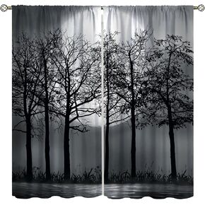 YCness Forest Curtains, Gothic Black Misty Forest Blackout Window Treatments for Living Room Bedroom Halloween Decor, Goth Foggy Mysterious Nature Full Moon Printed Drapes 2 Panel Sets,42x45 Inch in Kuwait
