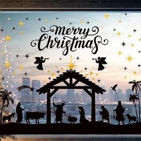 Christmas Window Clings Nativity Scene Window Stickers Jesus Party Decorations Religious Christmas Stickers Decals Christmas Manger Scene Window Decoration Removable Christmas Party Supplies in Saudi Arabia