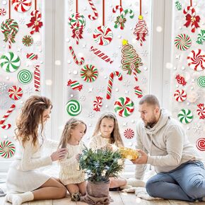 AnyDesign 9 Sheet Christmas Window Clings Candy Cane Lollipop Peppermint Window Decals Double-Sided Merry Christmas Window Decor for Xmas Home School Office Decoration Candyland Party Supplies in Kuwait