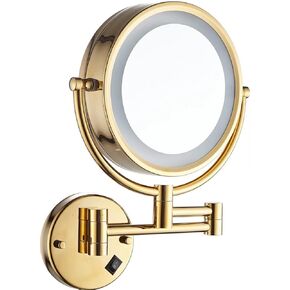 Hardwire LED Lighted Wall Mount Gold Makeup Mirror with 10x Magnification for Bathroom and Bedroom,13" Extendable Arm (Black) in Saudi Arabia
