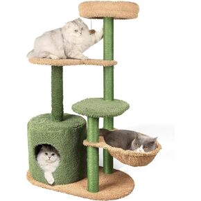 Liaakrr Cactus Cat Tree, 46" Cat Tower for Indoor Cats, Cat Tree Tower Sisal Covered Scratching Posts, Comfy Condos, Plush Perches and Hammock for Small- to Large-Sized Cats in Kuwait