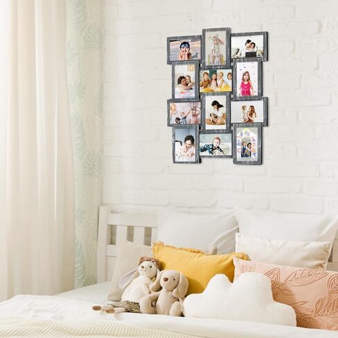 HELLO LAURA - إطار صور مجمعة 12 إطار صور مجمعة عتيق مقاس 18 بوصة × 25 بوصة عرض إطار صورة معلق على الحائط مقاس 4 بوصة × 6 بوصة حافة ذهبية صدئة | نمط مجموعة المعرض in Saudi Arabia