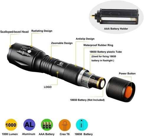 yIFeNG Tactical Flashlights 2 Pack, High Lumens T6 LED, Zoomable 5 Modes in Saudi Arabia