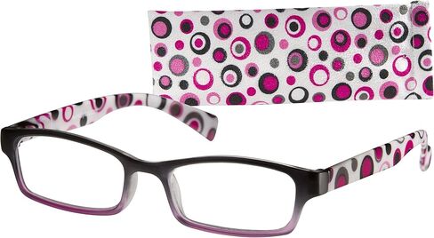 Wink Fancy Matte Reading Glass with Pink/Black Spots on White Temples and Suede Case, 1.75, 0.200 Ounce in Kuwait